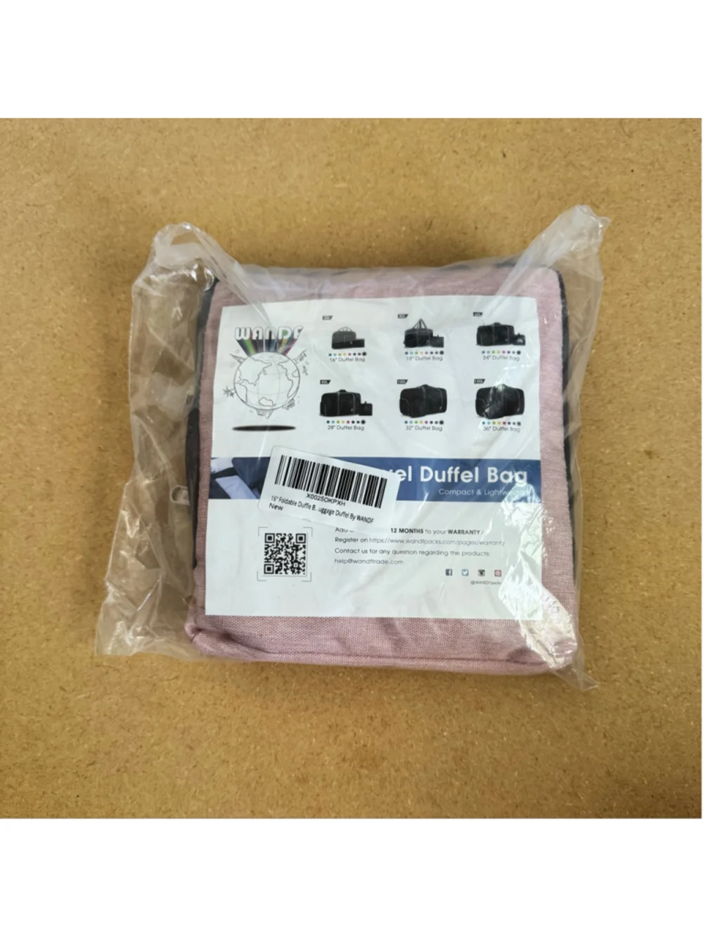 WANDF Foldable Duffel Bag One Size Pink and Gray